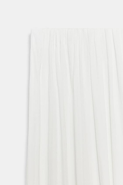ZARA АТЛАСНЫЕ БРЮКИ СО СКЛАДКАМИ, ЖЕЛТОВАТО-БЕЛЫЙ
