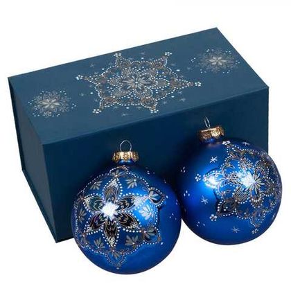 Set of 2 ornamental Christmas balls 100 mm in a painted box with a magnet lid SETXB11112022035