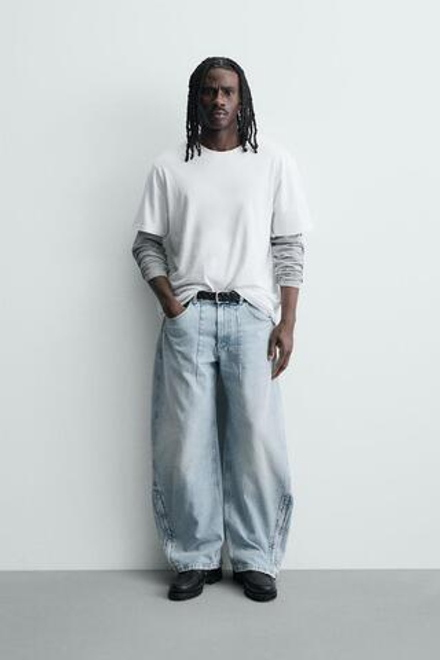 ZARA ДЖИНСЫ BALLOON FIT НА МОЛНИИ, ЗЕЛЕНОВАТО-СИНИЙ