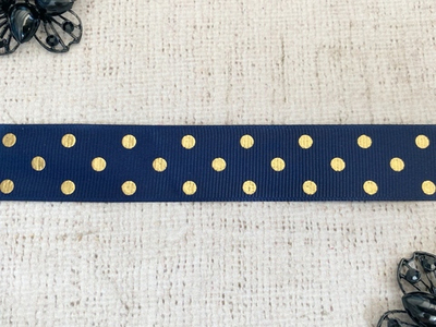 Лента репсовая в горошек, ш. 2,5 см, тёмно-синий