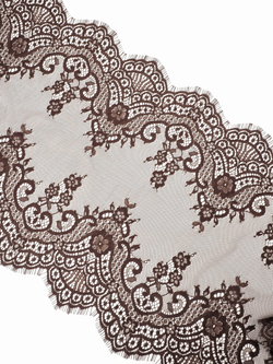 Кружево шантильи для белья шоколад широкое неэластичное ширина 36 см купон 2.9 м