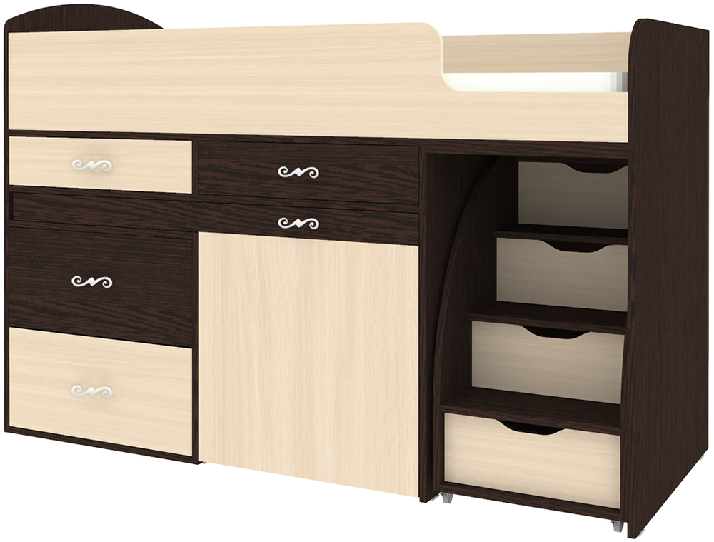Кровать-чердак КарИВи Малыш 6 Венге  Дуб Молочный