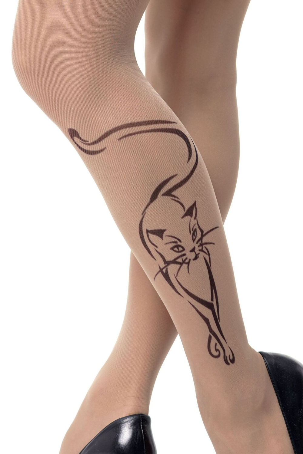 Колготки +size с принтом в виде кошки (Размер: XL-XXL-XXXL) (Цвет: бежевый)
