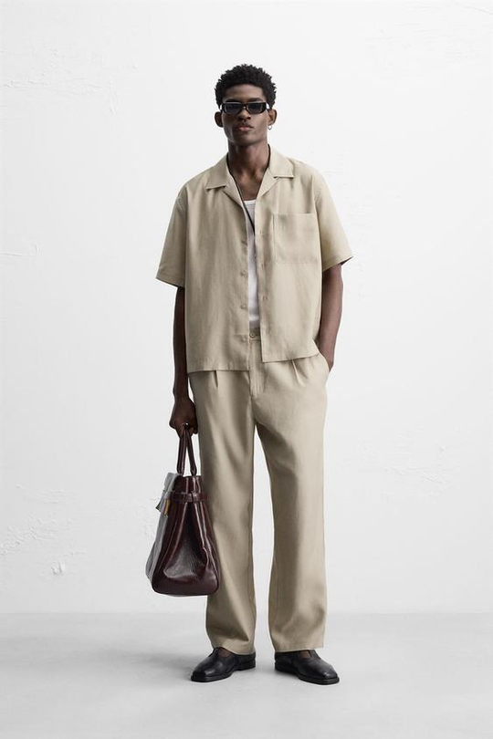ZARA СТРУЯЩИЕСЯ БРЮКИ RELAXED FIT, ОЛИВКОВЫЙ