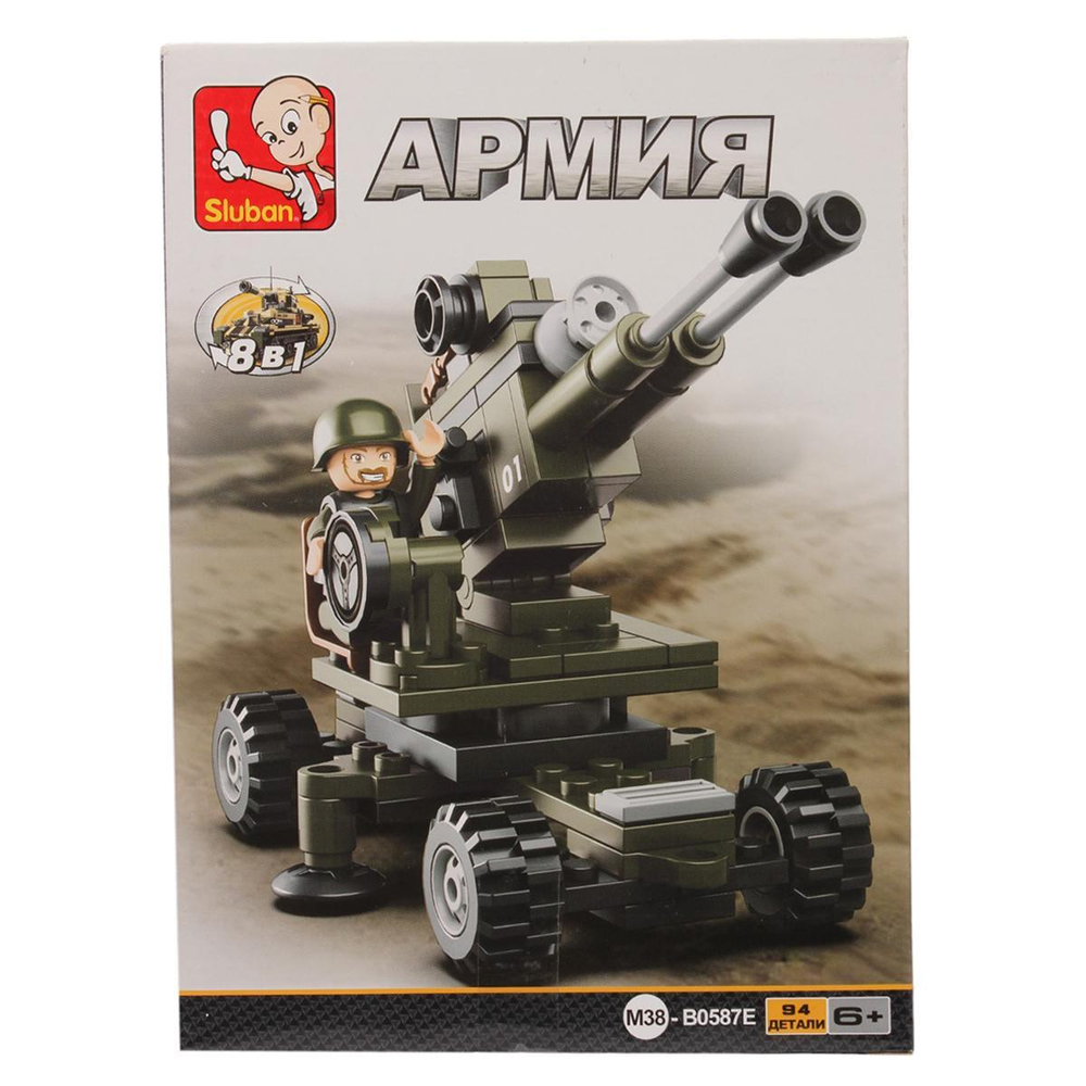 Конструктор блочный Слубан 8-В-1 Пушка с фигуркой, 95эл. коробка 227116