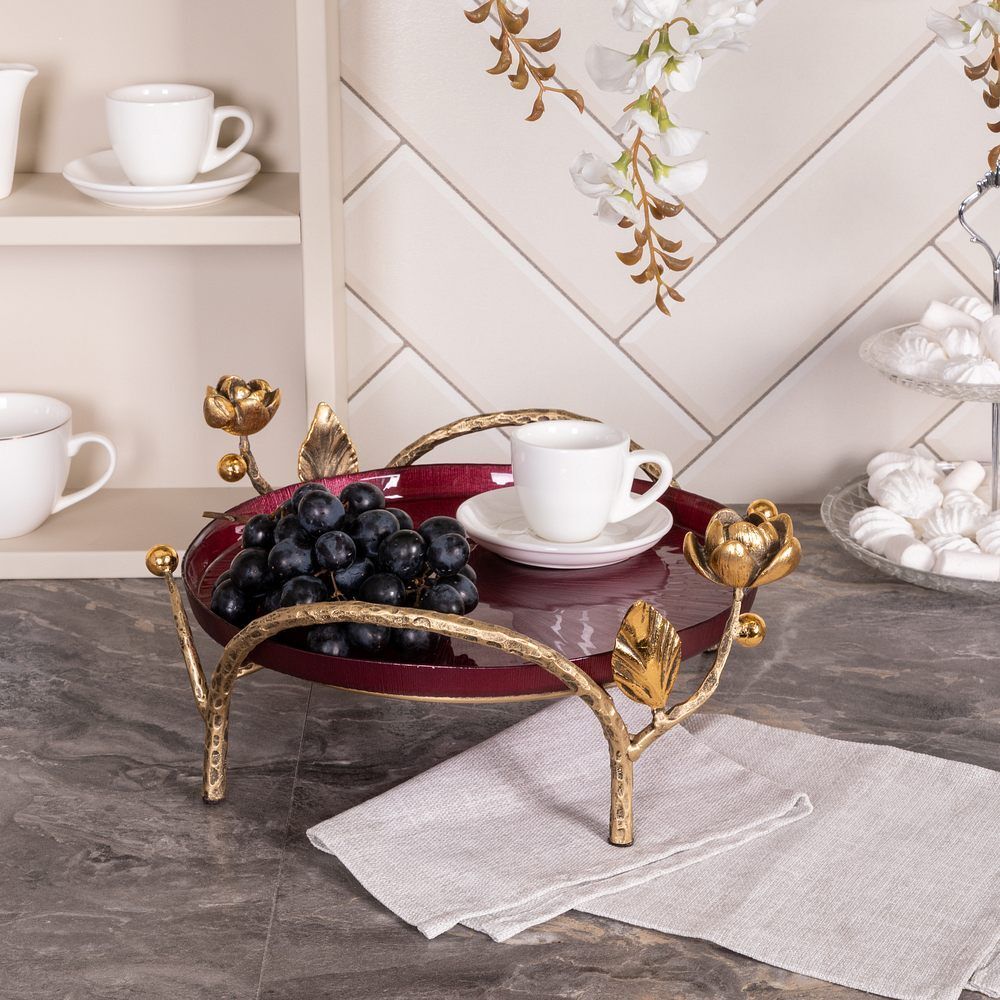 Фруктовница-конфетница Нимфея (поднос) Бронза Бордовый