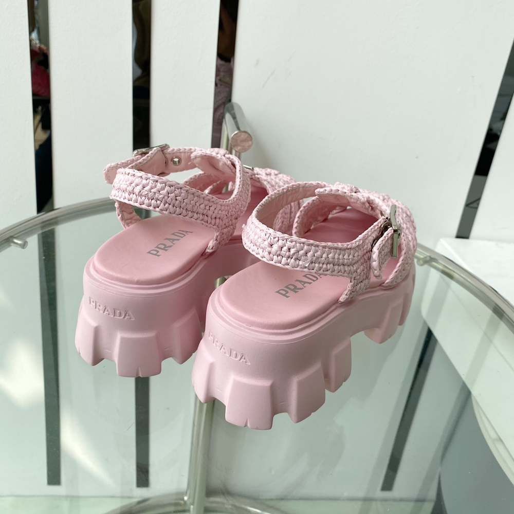 Prada Monolith Crochet Cage Sandals