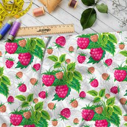 Ткань шифон насыщенная малина на бежевом фоне