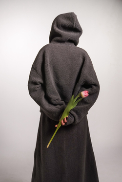 Юбка-трапеция из плюшевой ткани, графит