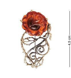AM-1631 Брошь «Розочка Ажурная» (латунь, янтарь)