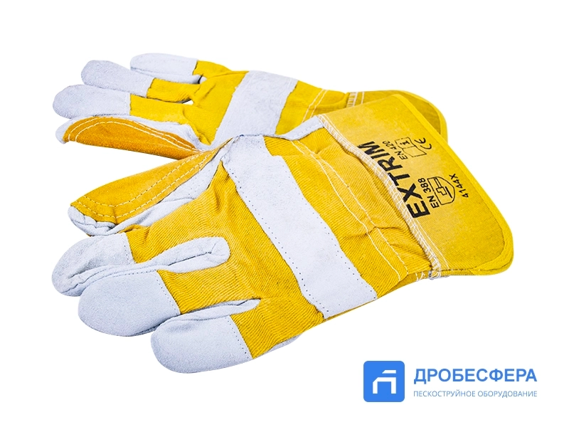 Перчатки пескоструйщика комбинированные спилковые, желто-серые арт. EXT yellow/grey