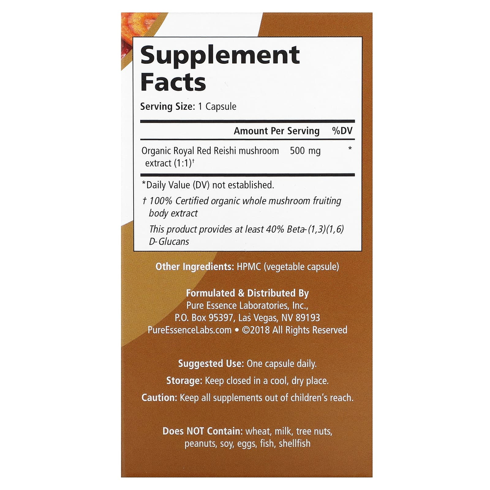 Pure Essence, My Pure, рейши, 500 мг, 60 растительных капсул