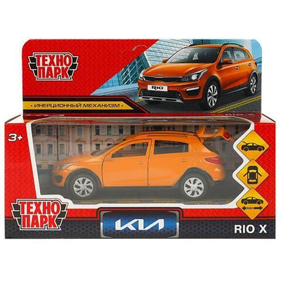 Модель ин. мет. "Kia Rio" 12см, двери, багаж, оранжевый, коробка XLINE-12-OG (Технопарк)