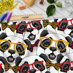 Ткань ниагара милые панды в разноцветных цветных очках