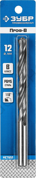 ЗУБР ПРОФ-В 12.0х151мм, Сверло по металлу, сталь Р6М5, класс В