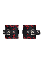 Черно-красные наручники из натуральной кожи