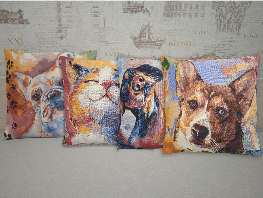 Декоративный гобеленовый чехол Стиль Гранж Болонка и Такса 38*38