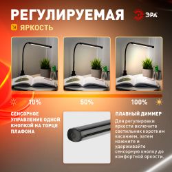 Настольный светильник ЭРА NLED-509-8W-BK светодиодный на струбцине черный