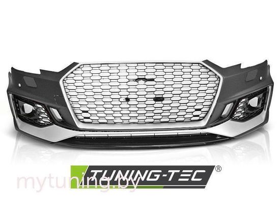 Бампер передний для Audi A4 B9 (15-18) с черной накладкой в стиле RS4