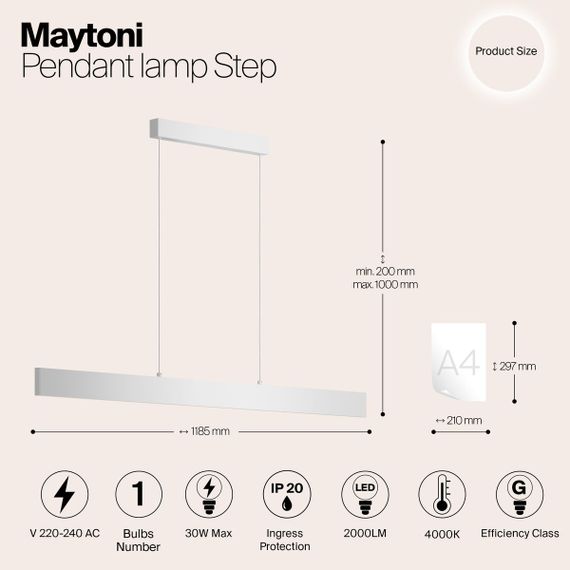 Подвесной светодиодный светильник Maytoni Step P010PL-L30W4K