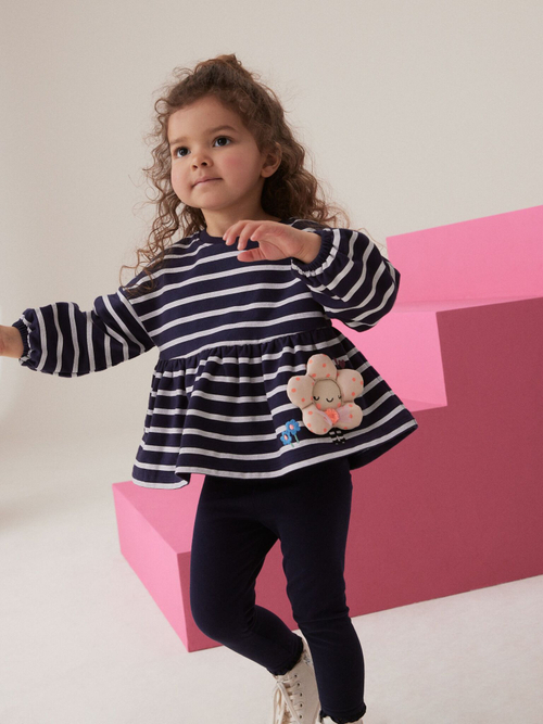 Лонгслив и легинсы в комплекте для девочки Next 386-271, Темно-синий, Белый