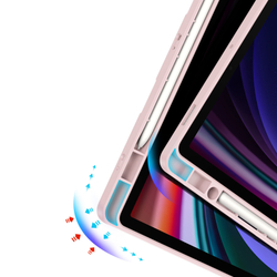 Чехол книжка розового цвета от Dux Ducis для Samsung Galaxy Tab S9, Tab S9 FE и Tab S10 FE, серия Magi Series Case, с держателем Pencil и функцией автоматического перехода в спящий режим