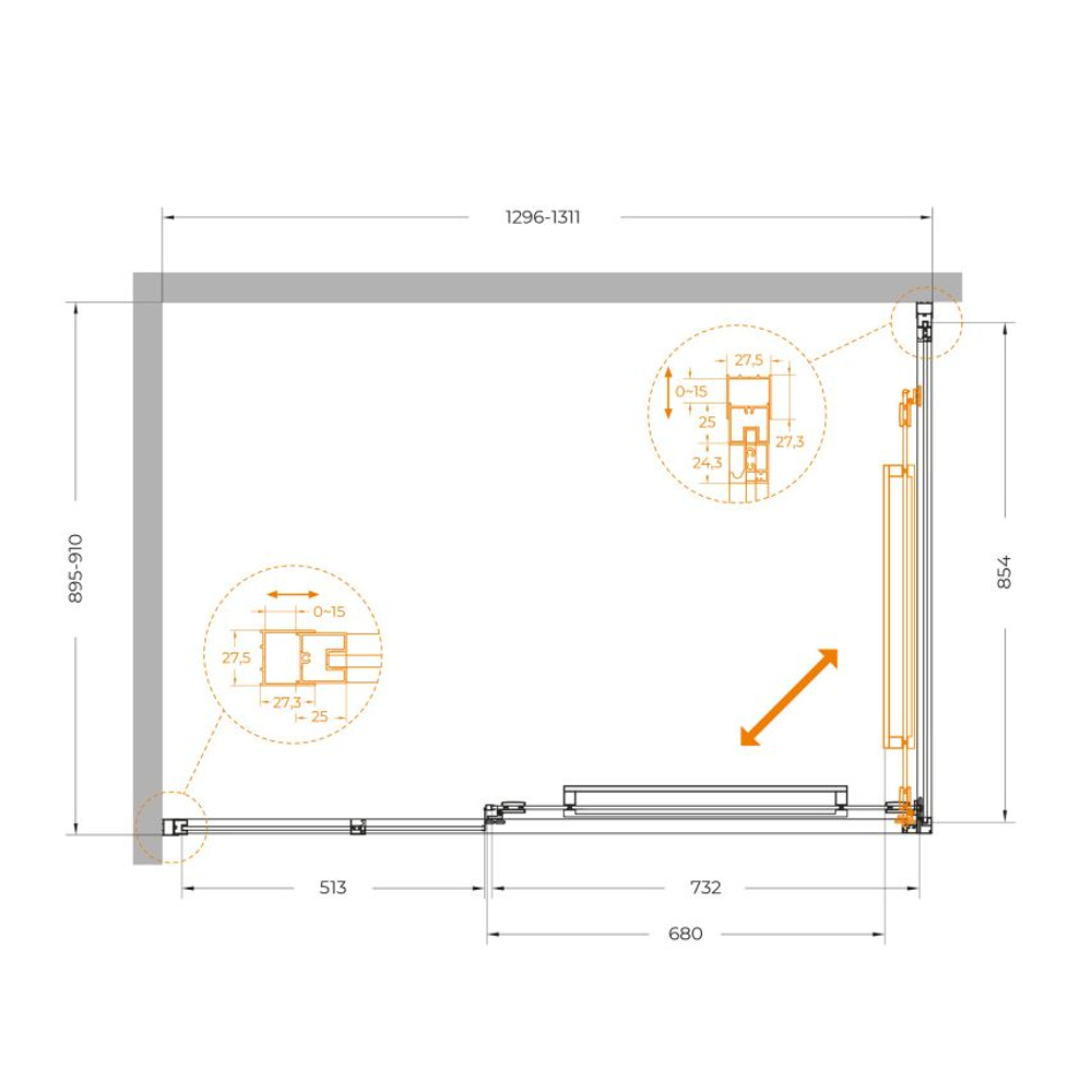 Душевой уголок Cezares LUX-AH-FS-11-130/90-C-GM, 130х90х195, профиль оружейная сталь, стекло прозрачное