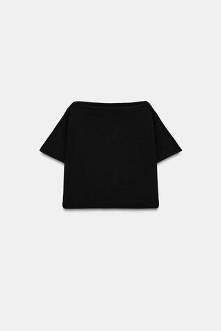 ZARA КРОП-ТОП С ЭФФЕКТОМ НАКИДКИ, УГОЛЬНЫЙ