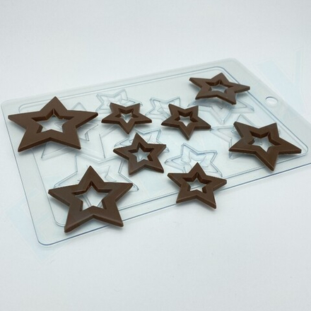 Форма для шоколада Звёзды-рамки 8в1, пластик15*22,5 см  (Россия)