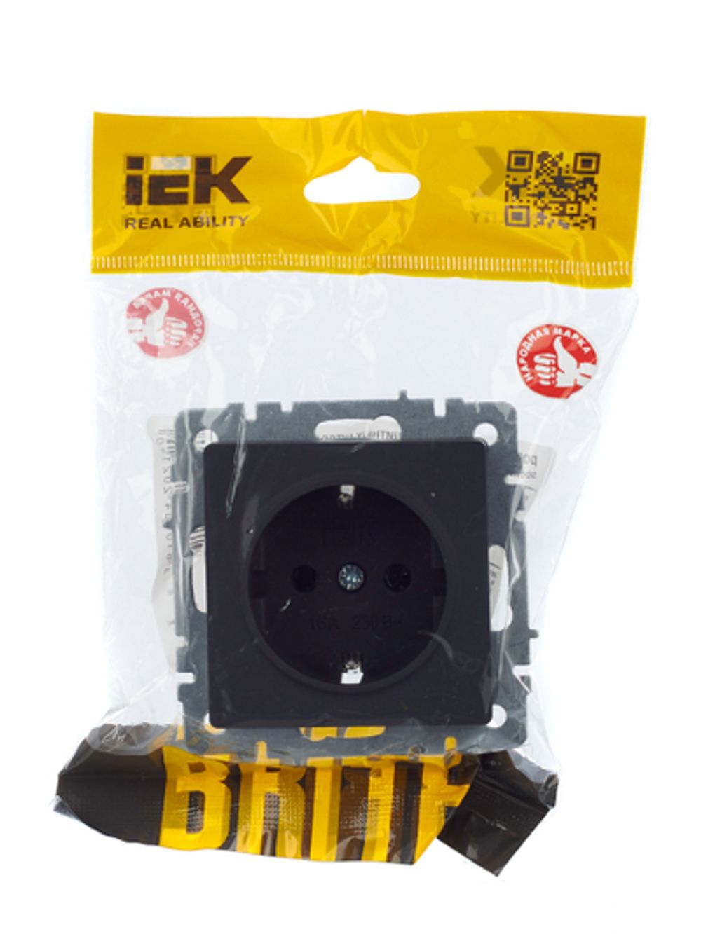 BRITE Розетка 1-местная с заземлением без защитных шторок 16А РС11-1-0-БрГ графит IEK