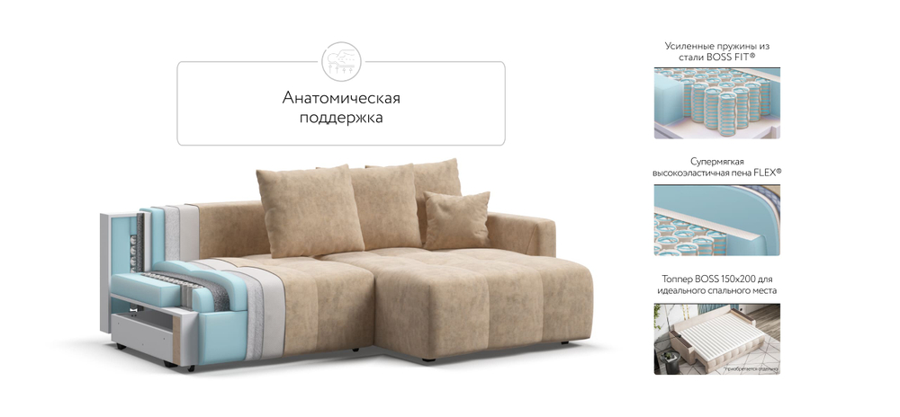 Угловой диван Босс Тренд Велюр Роял шампань