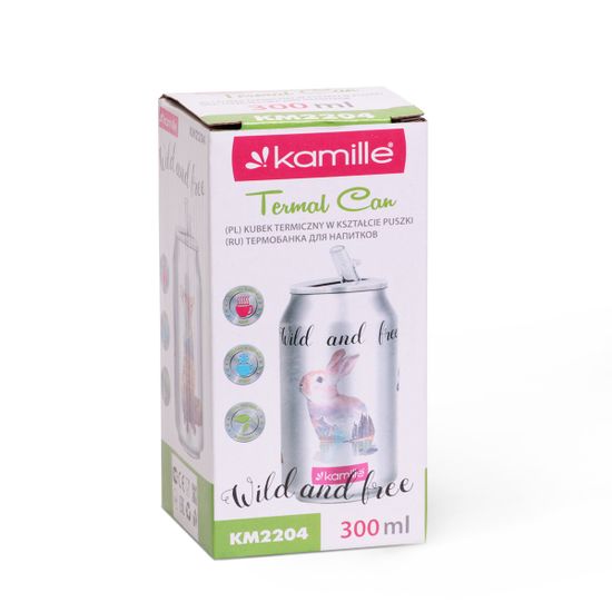 Термобанка 300 мл из нержавеющей стали с трубочкой Kamille KM-2204