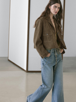 Massimo Dutti Короткая замшевая куртка, хаки