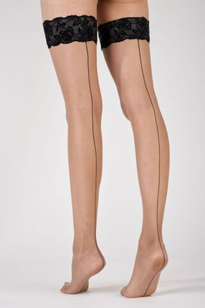 Чулки со швом на широкой бархатной резинке (Размер: S-M-L) (Цвет: телесный с черным)