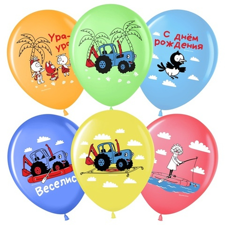 Воздушные шары Волна Веселья с рисунком Синий трактор, 25 шт. размер 12" #501617