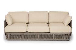 "Альбано" диван 3-местный плетеный из роупа, каркас алюминий светло-серый (RAL7035) муар, роуп серый меланж круглый, ткань Mossle светло-бежевая