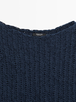 Massimo Dutti Хлопковый вязаный свитер, темно-синий