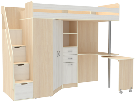 Кровать-чердак КарИВи Мийа  Дуб Молочный Белое Дерево