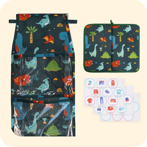Набор для детского сада: кармашек, коврик, наклейки. Динозавры принт