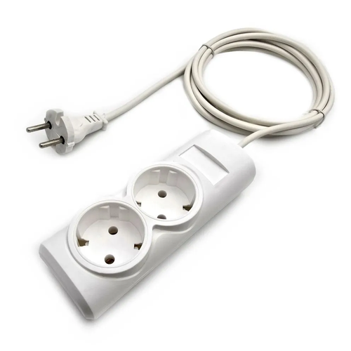 Удлинитель сетевой, ГОСТ, ПВС 2*0,75, 2 гнезда, 1.5м, сертифицированный, белый