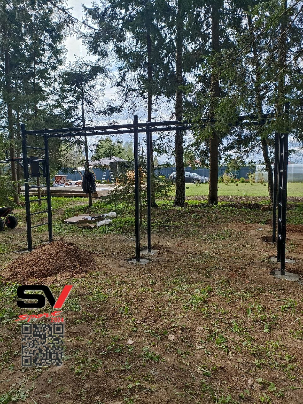 Монтаж уличной шведской стенки Sv Sport Рукоход х 2 (6 вертикальных столбов)