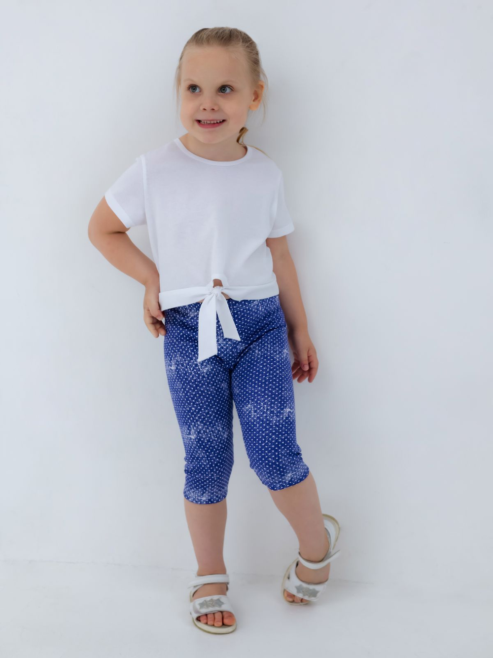 Бриджи для девочки, модель №1, рост 122 см, синие в белый горох