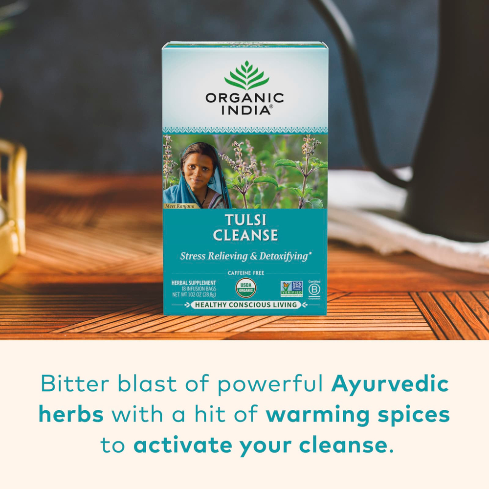 Organic India, Очищающий чай с тулси, без кофеина, 18 пакетиков, 28,8 г (1,02 унции)