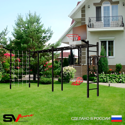 Уличная шведская стенка Sv Sport рукоход х 2 с комплектом турник прямой У55755К (Брусья/Со спинкой/Щит баскет/Кронш бокс/Сетка)