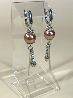 Серьги подвески с жемчугом и палочкой