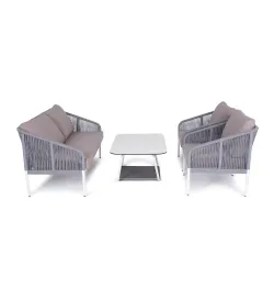 "Канны" лаунж-зона 4-местная плетеная из роупа (веревки), цвет светло-серый