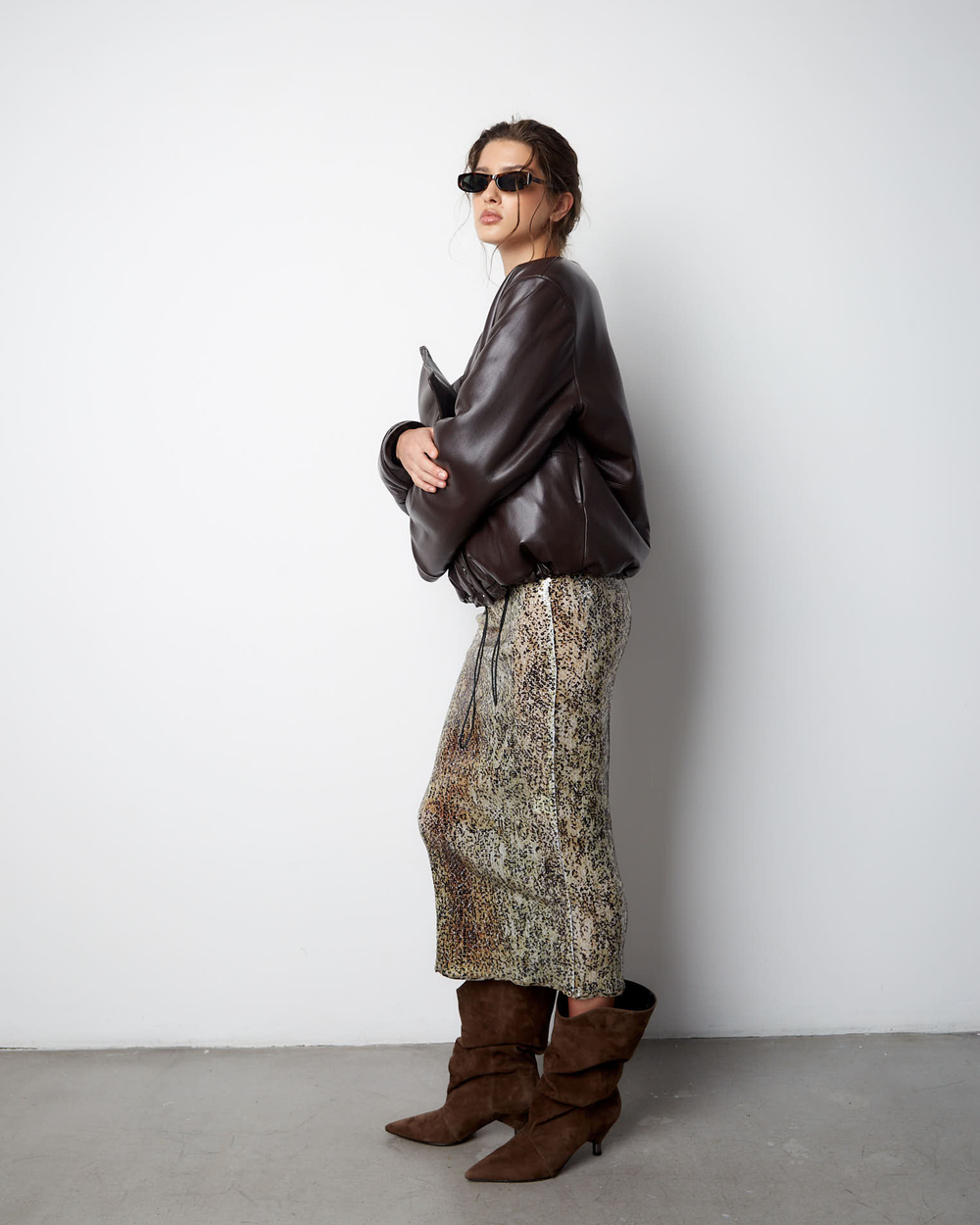 Юбка из пайеток Стелла Маккартни со змеиным принтом бежевый/коричневый