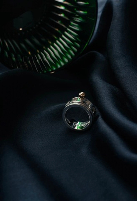 Кольцо-механизм "Серебряная луна" с позолотой