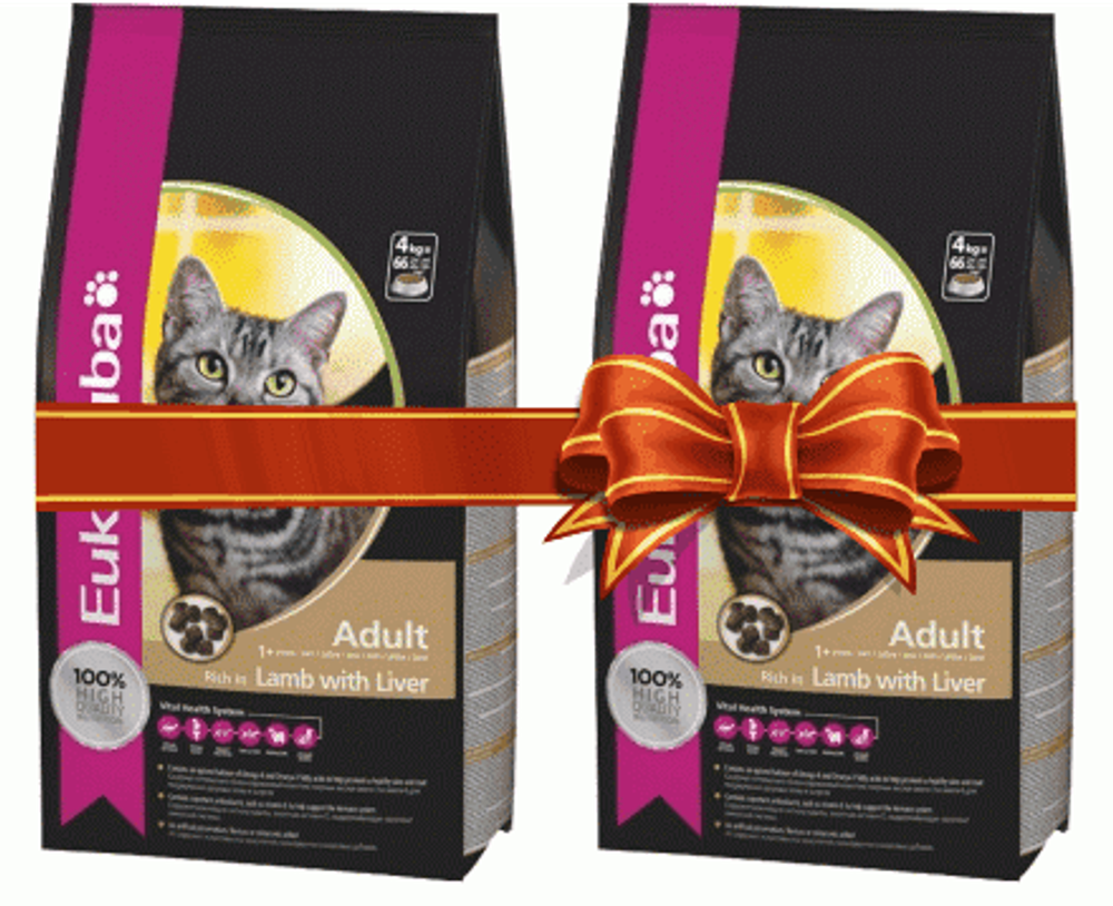 EUK Cat для взрослых кошек ягненок/ливер 400 +400 г