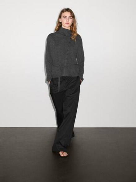 Massimo Dutti Кардиган с высоким воротником из 100% кашемира, серый